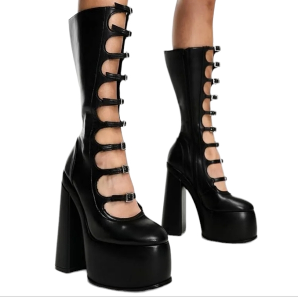 ASOS Shoes - Asos cruise multi strap ultra platform Kiki knee hi black boots 10 sold out nwt
